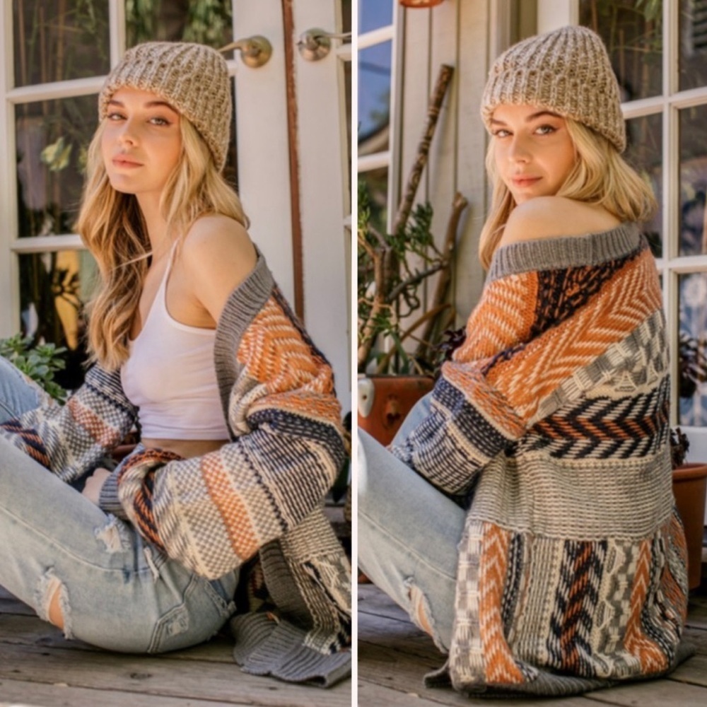 Open Multi Color Cardigan Sweater - Picture 5 of 9